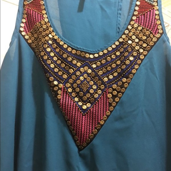 Studio Y Turquoise embellished Beaded Bib Tank Top - Picture 4 of 8
